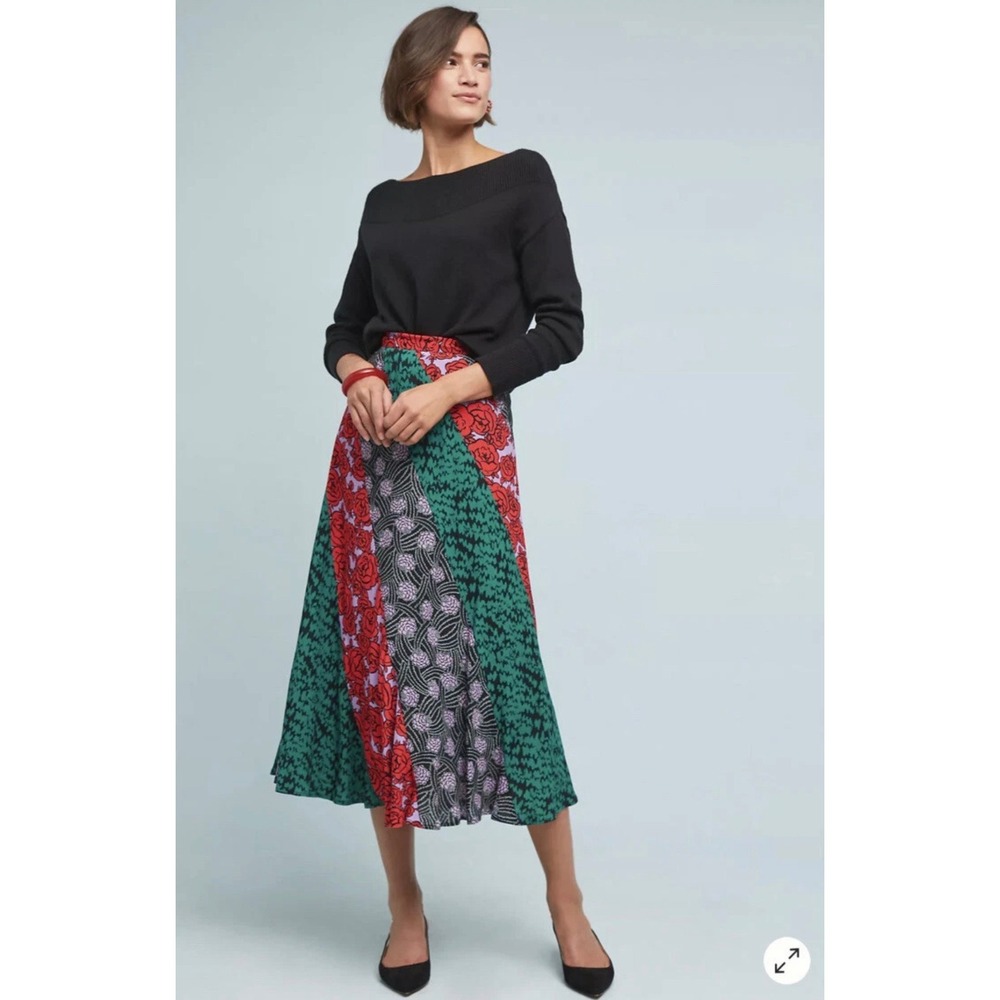 Anthropologie Maeve Foster Patchwork Floral Midi Skirt Size 6